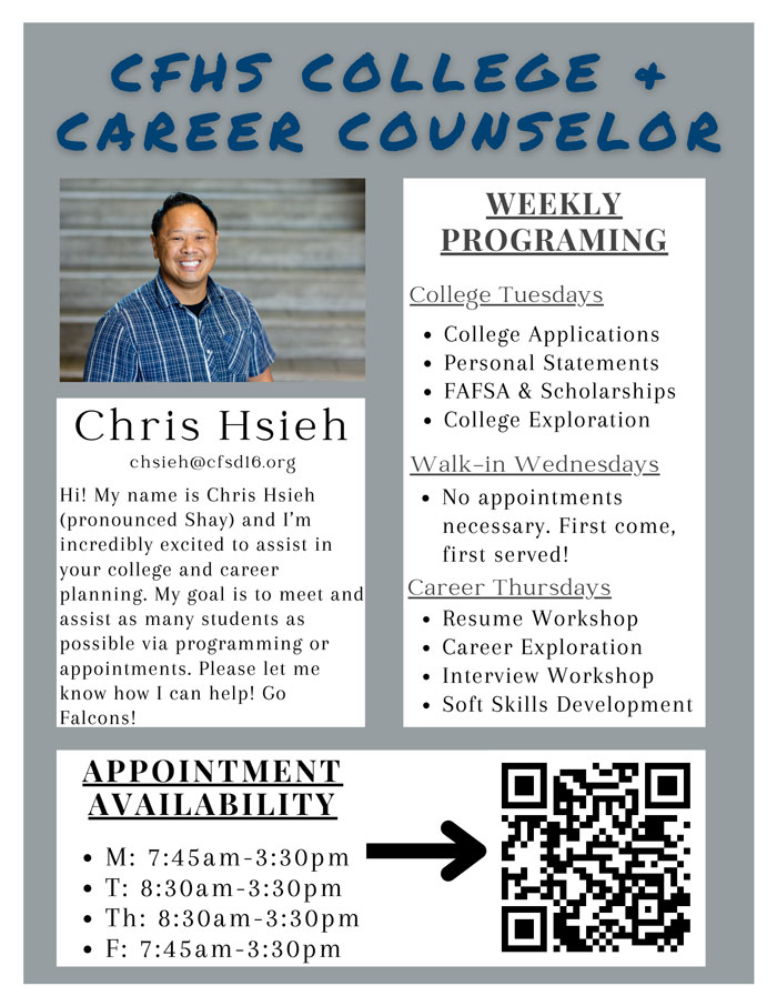 CFHS College and Career Counselor. Click to open PDF text version of image.